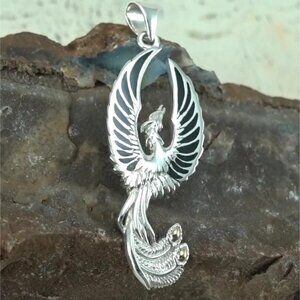 Phoenix pendant .925 Sterling Silver Paua Shell insets 18k accents Peter Stone